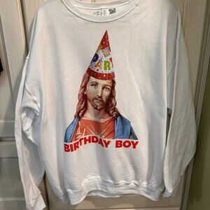 Jesus Birthday Boy White Crewneck Sweatshirt